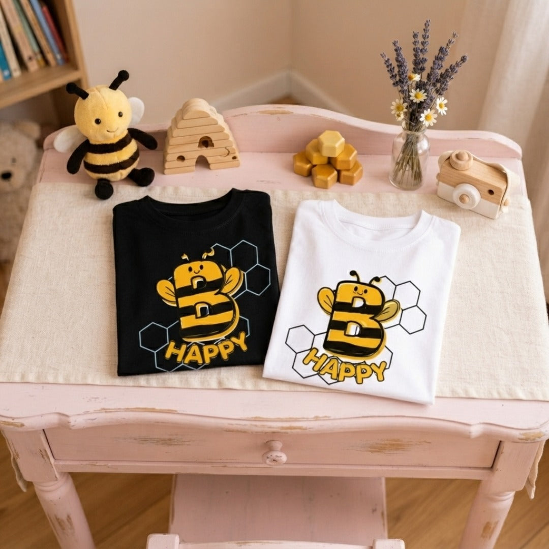 cute honey bee printed cotton Black & white t-shirt for kids 