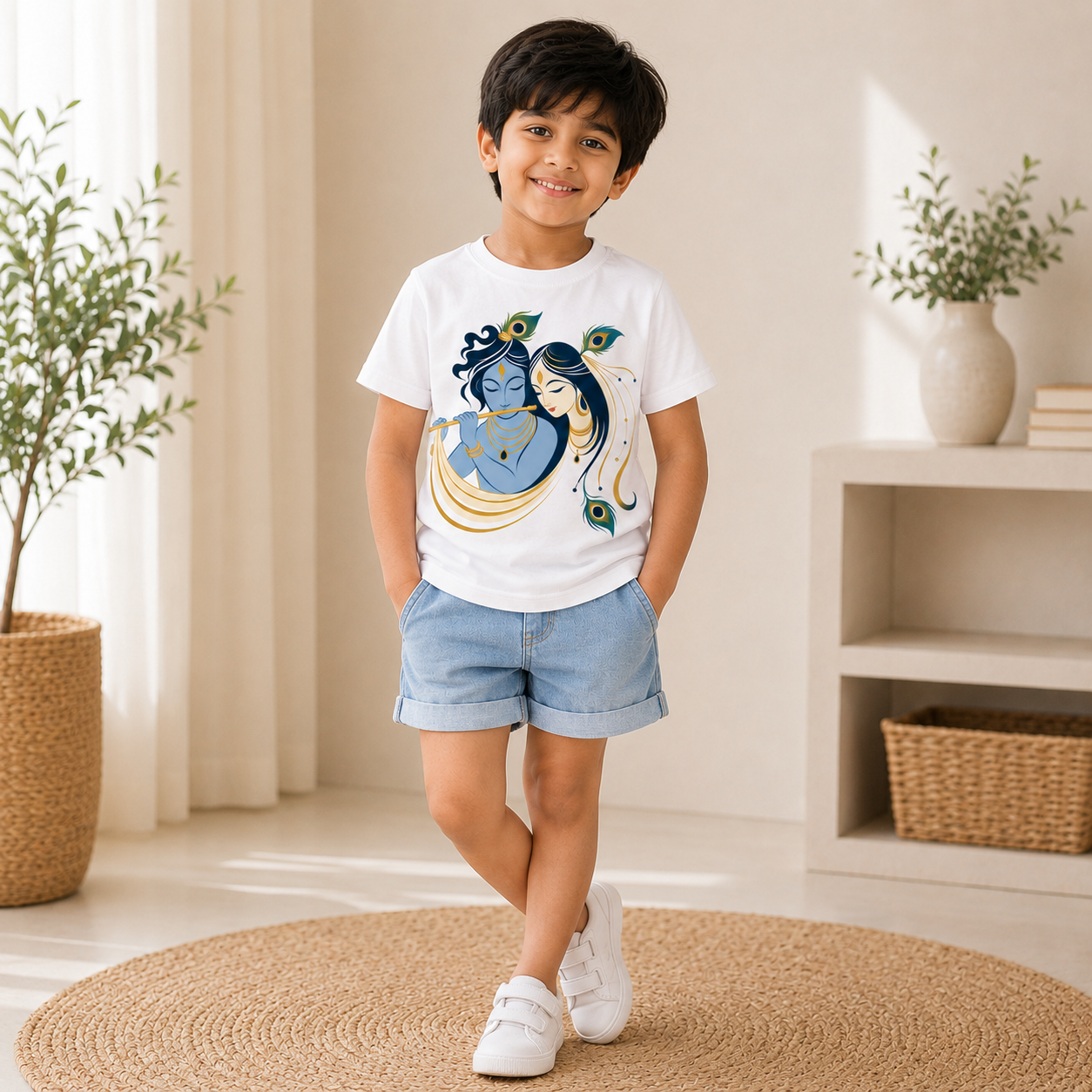 cute radha krishna White t-shirt for kids front