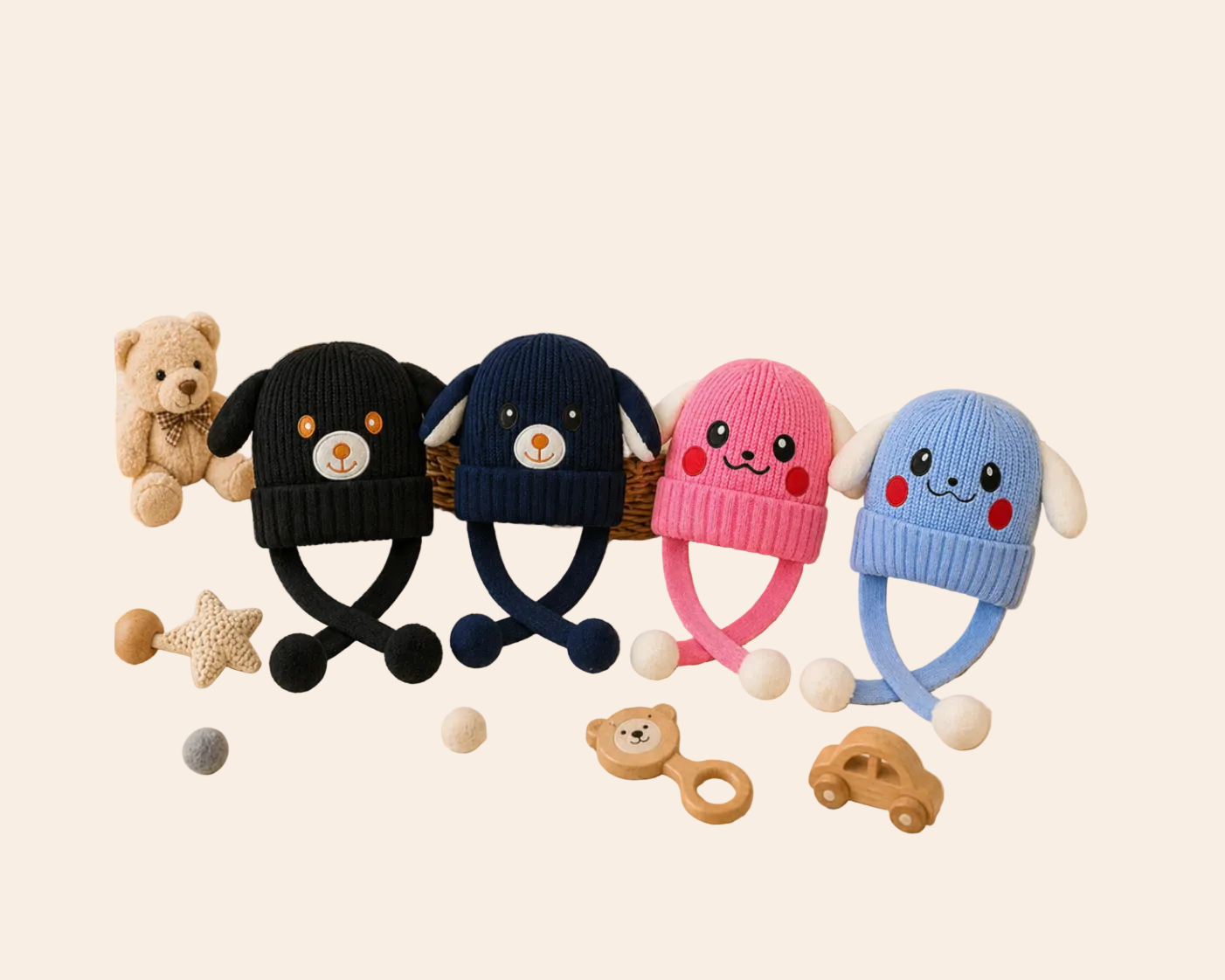  kids flip ear winter cap with pull strings