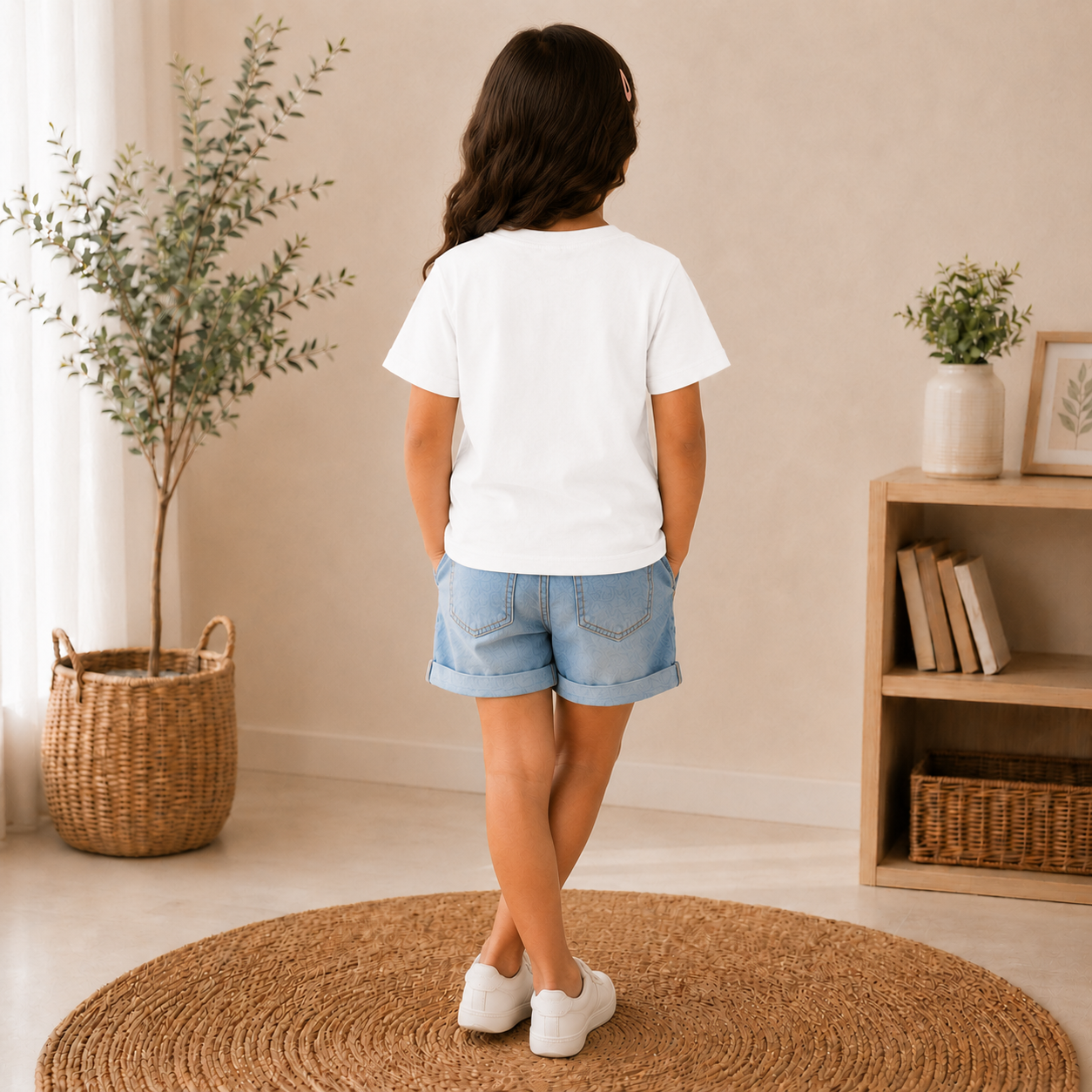 cute panda printed kids white t-shirt for girls back