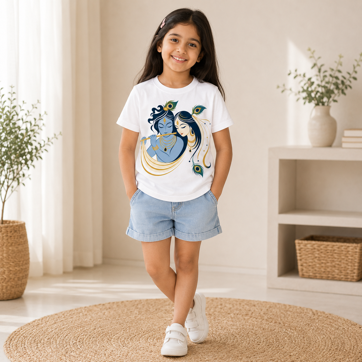cute radha krishna White t-shirt for kids girl Front