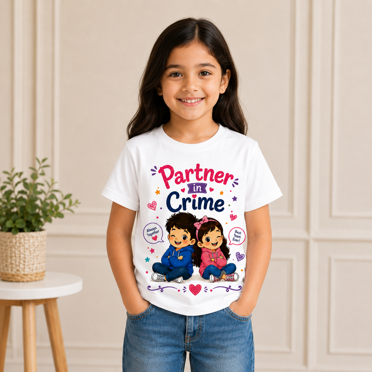 cute sibling friendship graphic White t-shirt (Girl front)