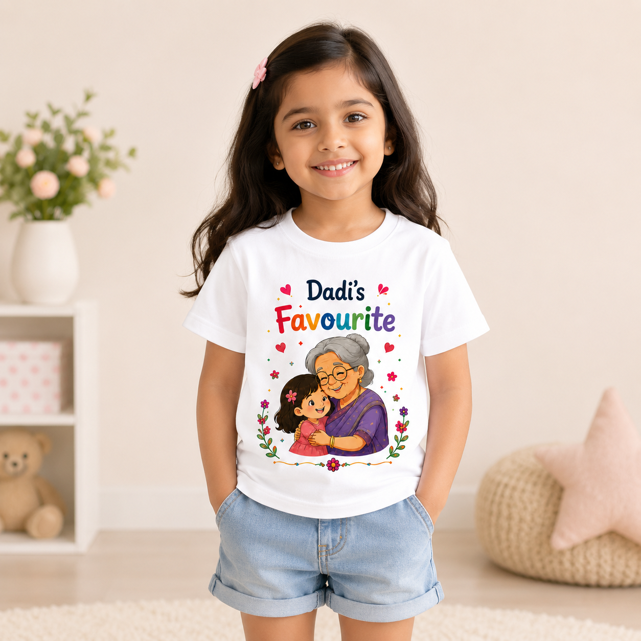 Dadi's Favourite Kids T-Shirt with Dadi & Granddaughter Design | Age 1-10 Years