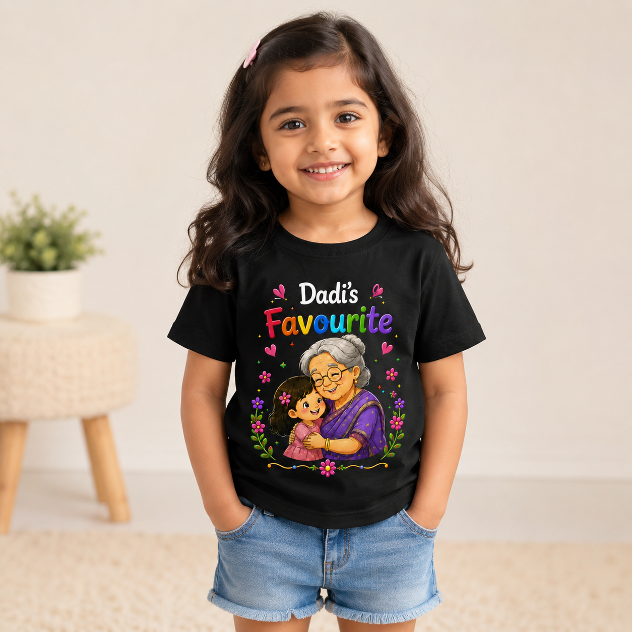 Dadi's Favourite Kids T-Shirt with Dadi & Granddaughter Design | Age 1-10 Years