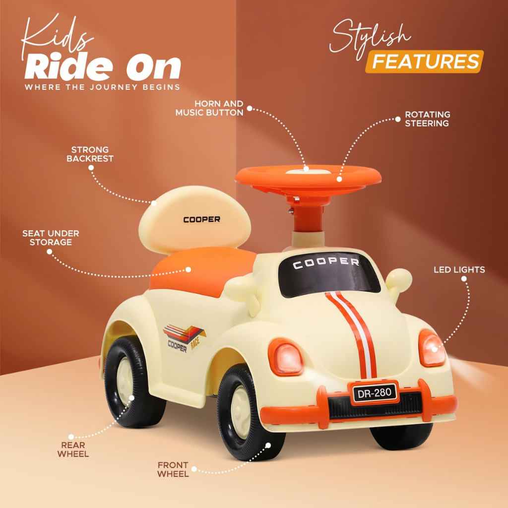 Kids Ride-On Cooper Race Car – Musical Push Ride-On Toy with Storage for Toddlers (1–3 Years)