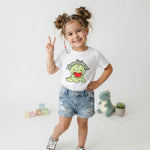Cute dinosaur print kids white t-shirt (girl front)