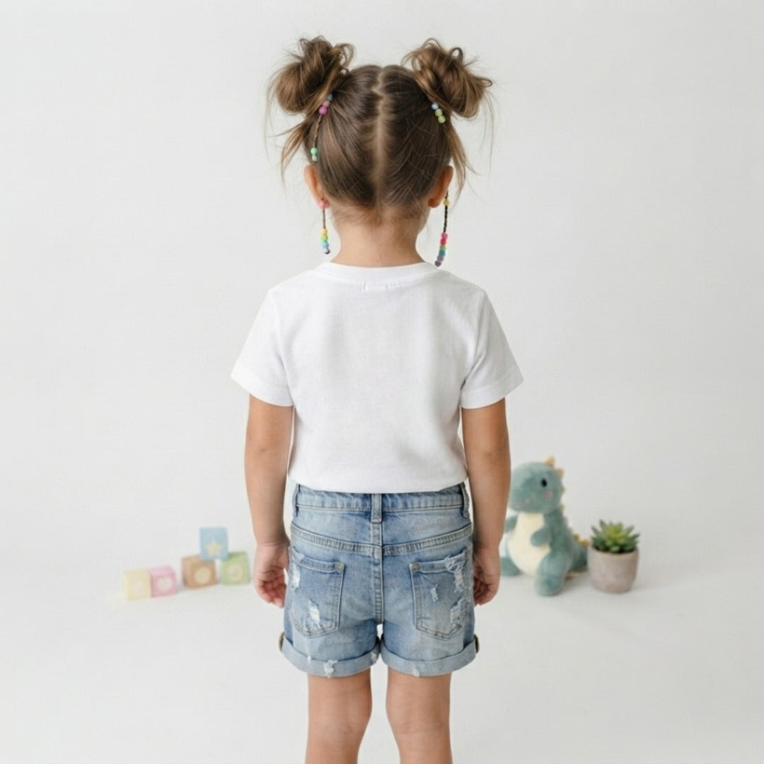 Cute dinosaur print kids white t-shirt (girl back)