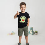 Cute dinosaur print kids black t-shirt (boy front)