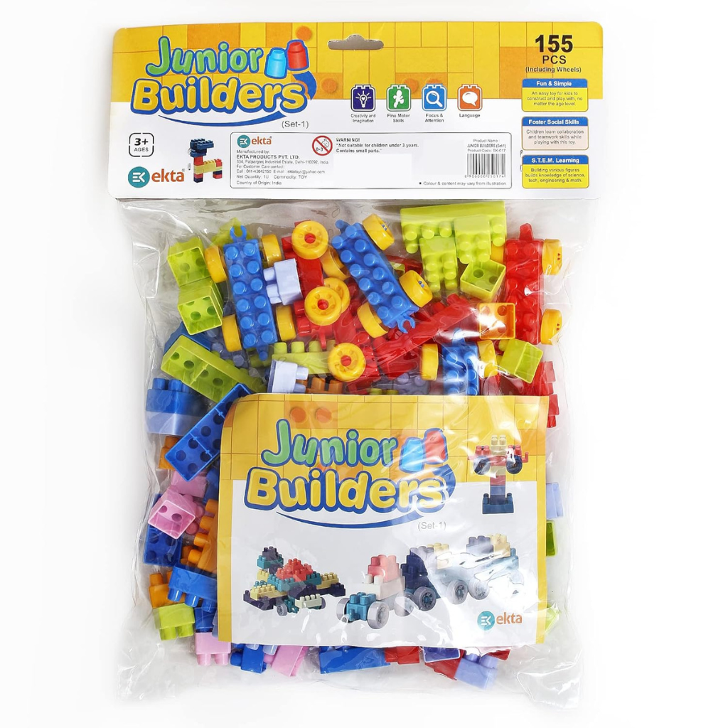 Junior Builders Creative Building Blocks Set – Colorful Construction Toy for Kids (Age 3+)