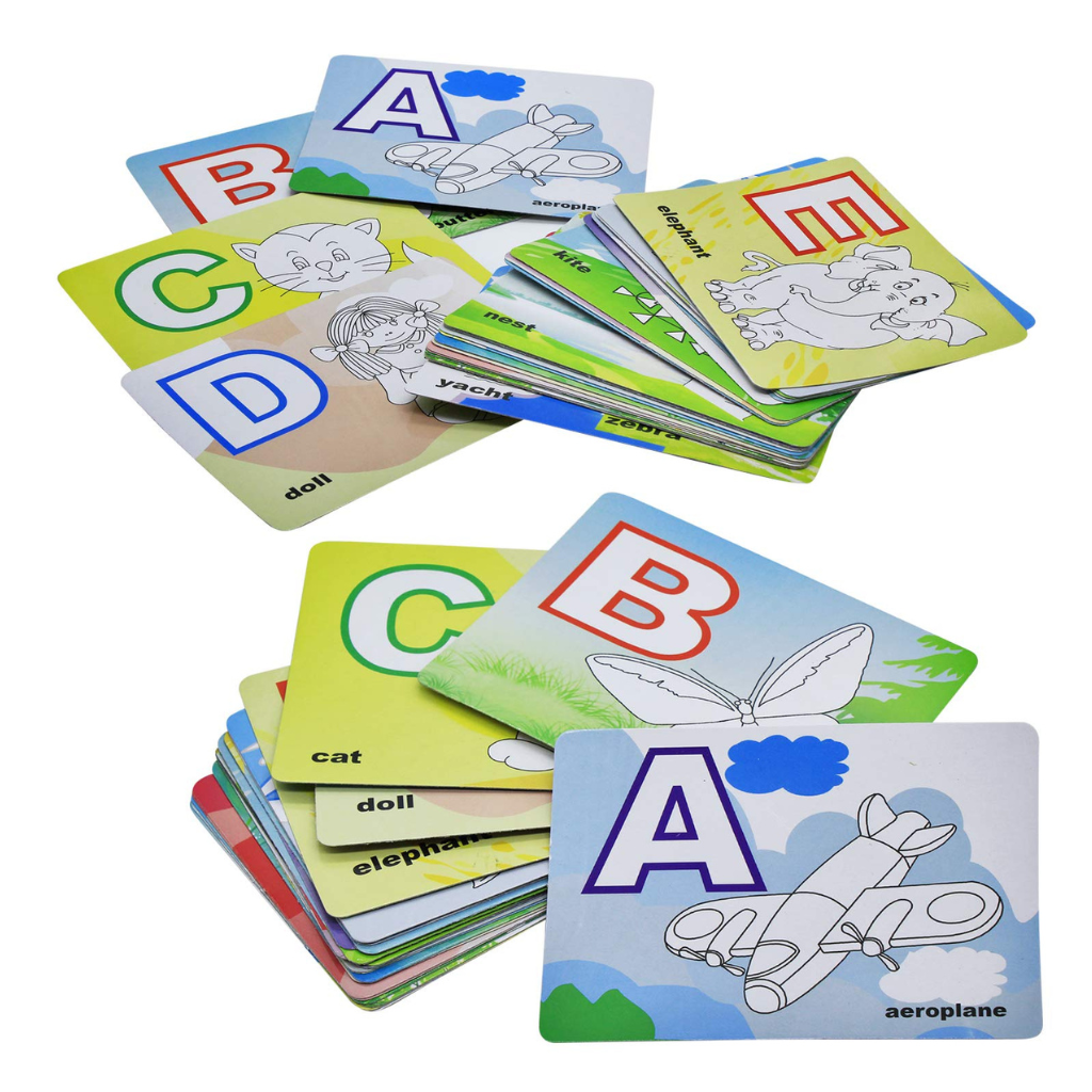 2-in-1 Colour & Wipe Alphabet Reusable Cards – Preschool Learning & Coloring Activity Kit for Kids (24 Cards, Age 3+)