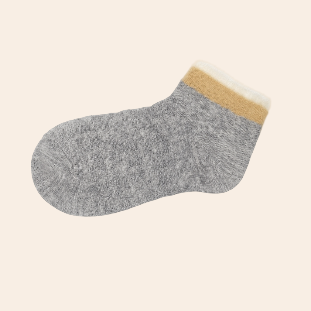 Fur Trim Children’s Socks – Grey & Beige (Pack of 3)