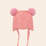  furry pom pom knitted winter baby (Pink Knit)cap (back)