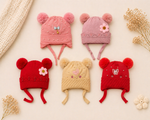 furry pom pom knitted winter baby cap