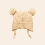 Beige Earflap Pom Pom Cap