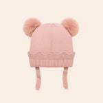 furry pom pom knitted winter baby cap pink(back)