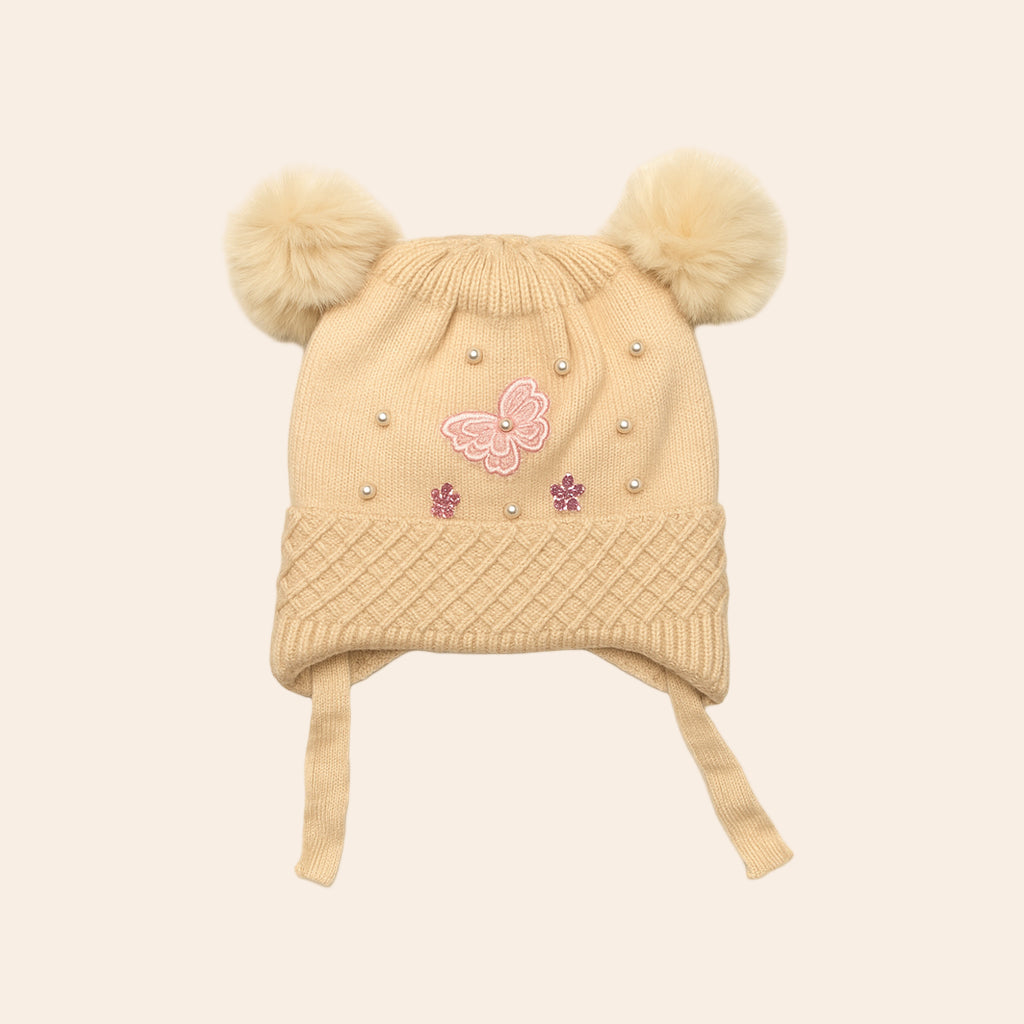 furry pom pom knitted winter baby cap