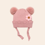 furry pom pom knitted winter baby cap