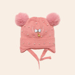  furry pom pom knitted winter baby cap