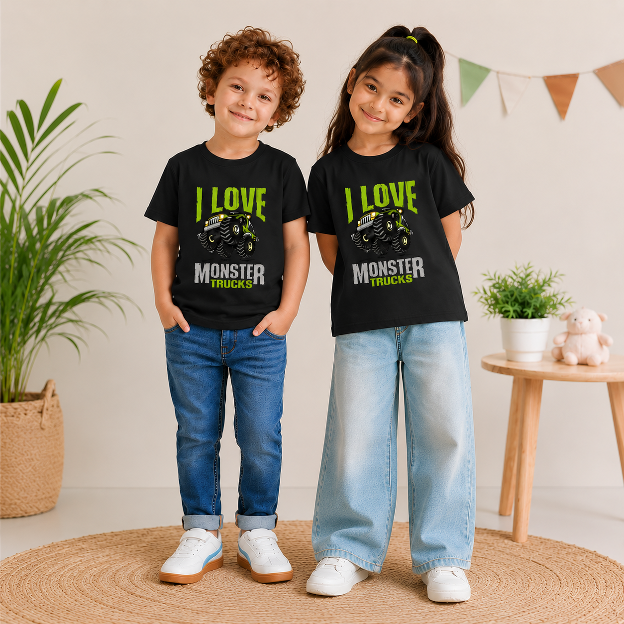 I Love Monster Trucks Graphic Printed Black T-shirt (Models)
