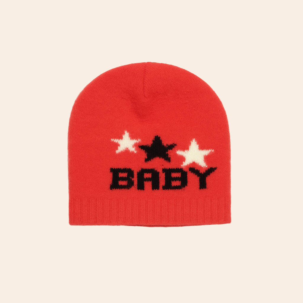 Jacquard Knitted Baby Cap – Red (Baby pattern)