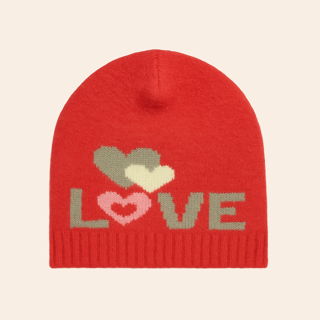 Jacquard Knitted Baby Cap – Red (LOVE pattern)