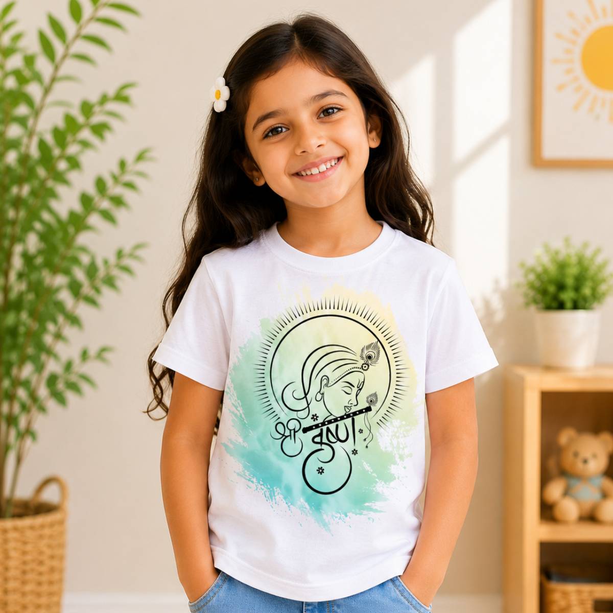 janmashtami special kids White t-shirt Girl front
