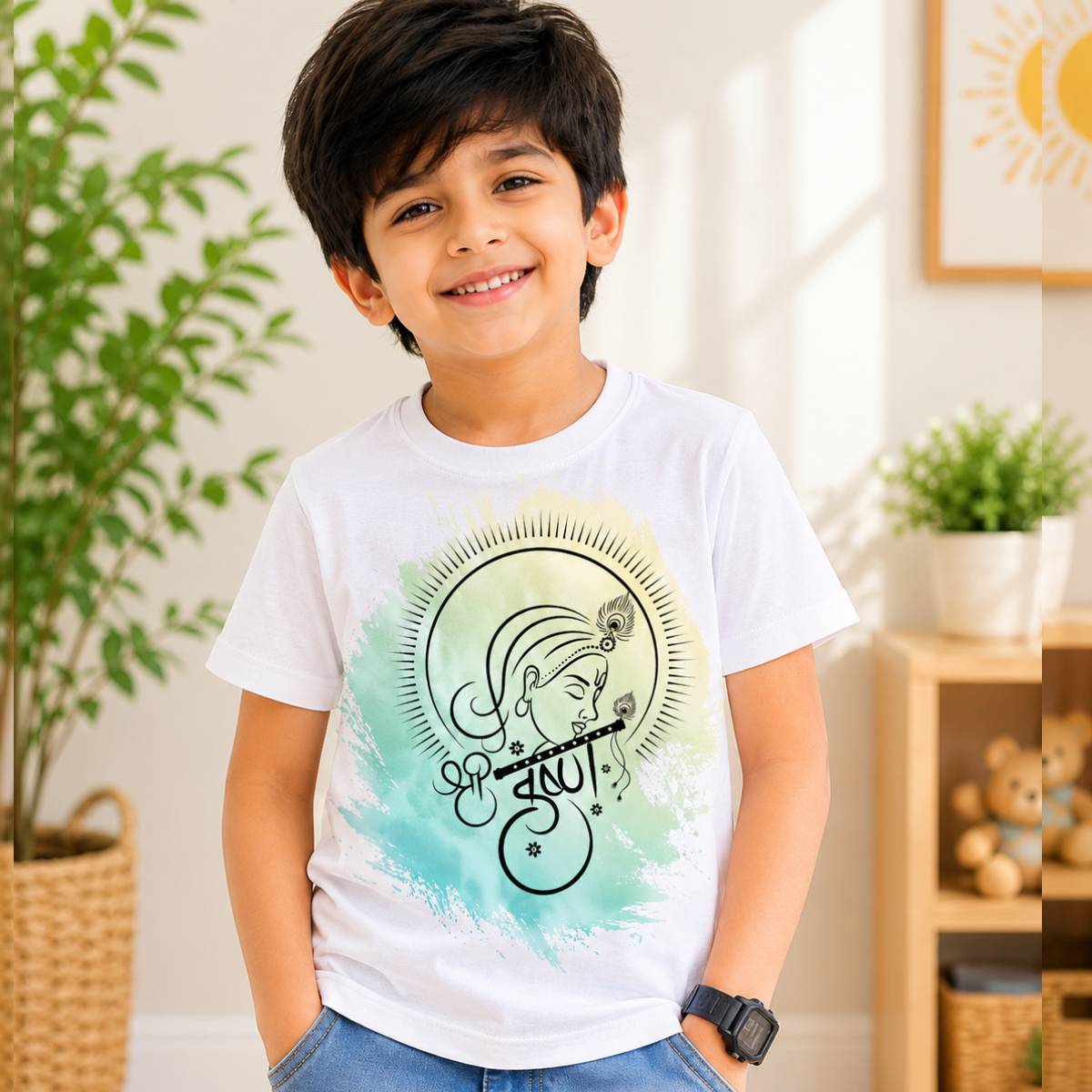 janmashtami special kids White t-shirt boy front