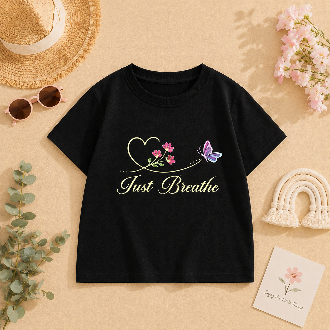 just breathe printed kids Black t-shirt