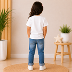kids cotton graphic white t-shirt (girl back)