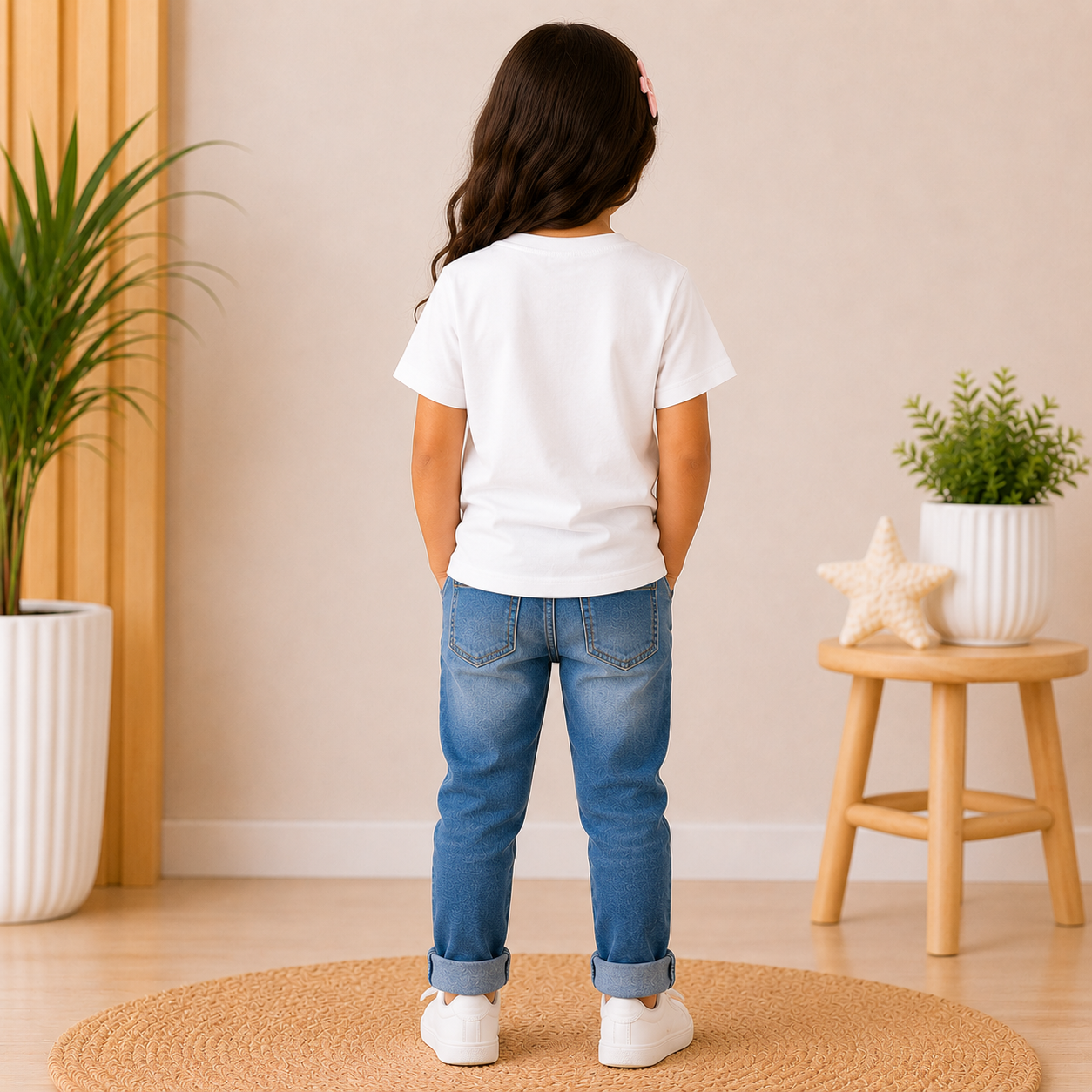 kids cotton graphic white t-shirt (girl back)