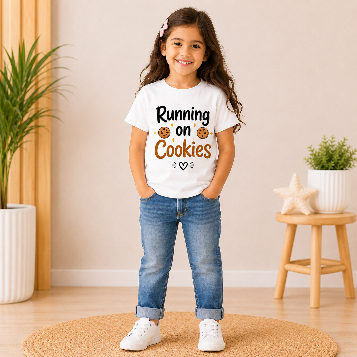kids cotton graphic White t-shirt (girl front)