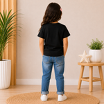 kids cotton graphic black t-shirt (girl back)