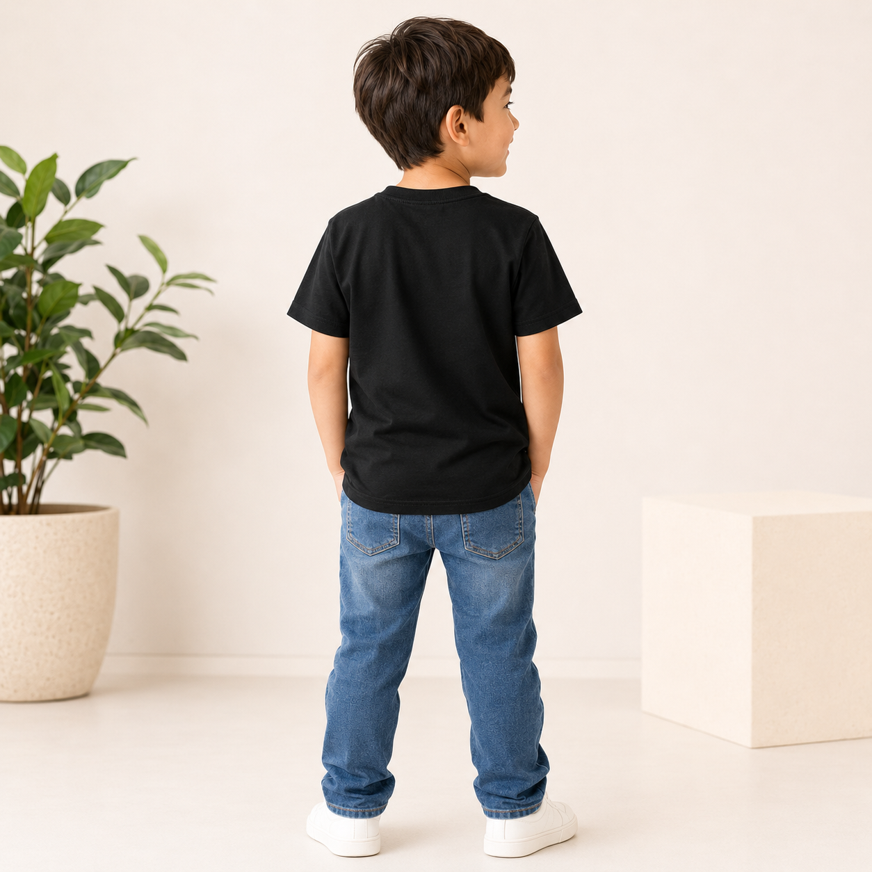 kids Cotton sibling special Black t-shirt boy back