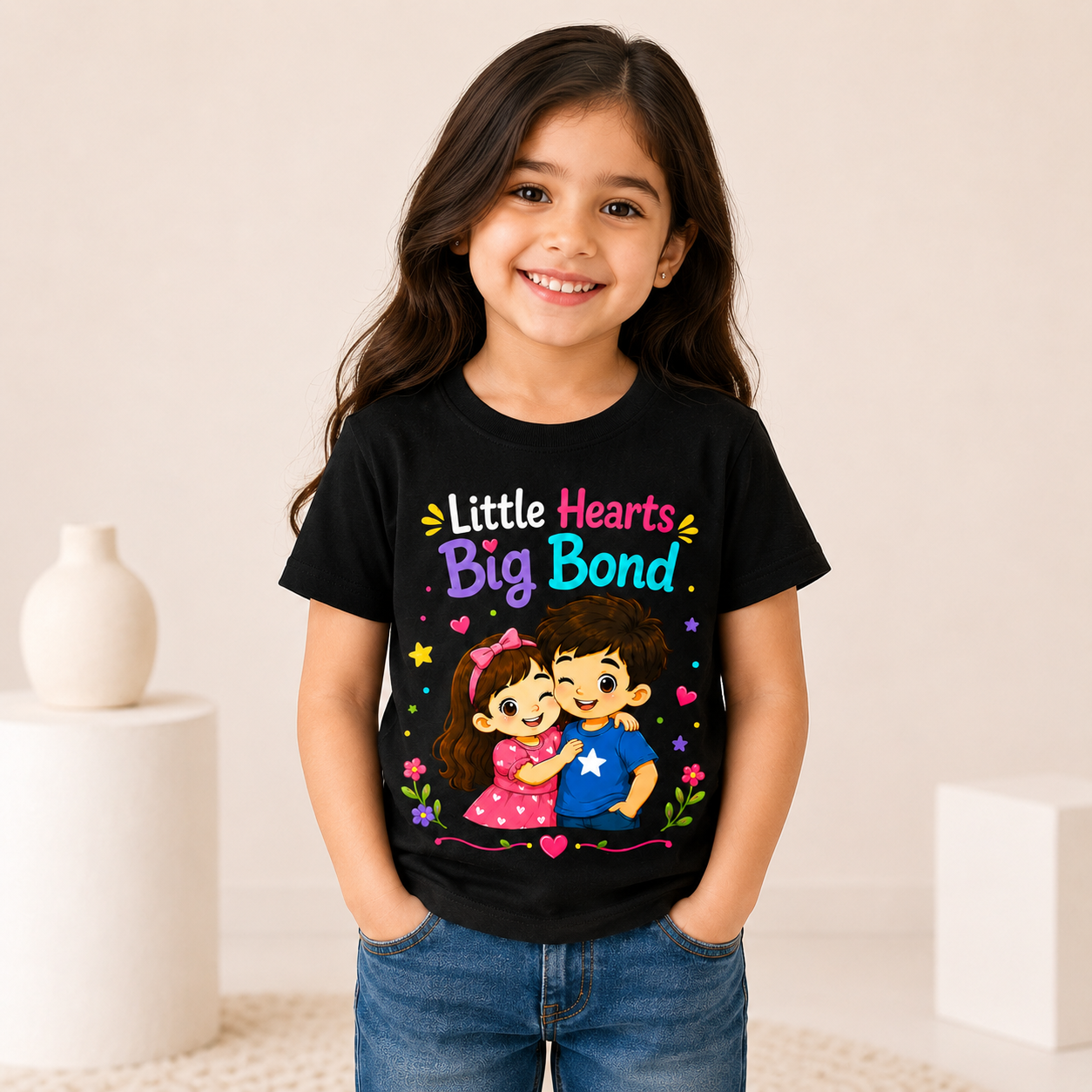 kids Cotton sibling special Black t-shirt Girl Front