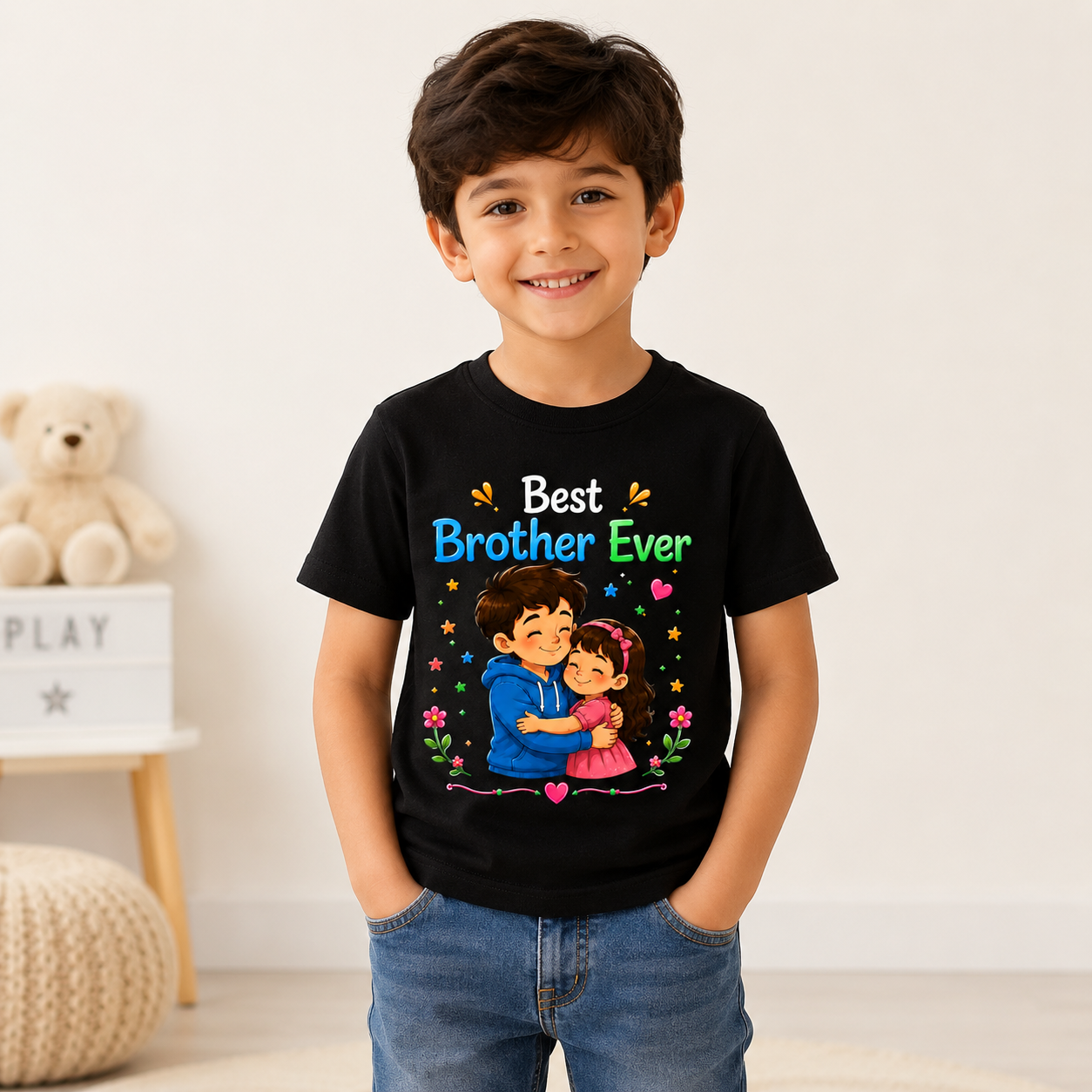 Best Brother Ever Raksha Bandhan Kids T-Shirt with Brother & Sister Print | Age 1-10 Years