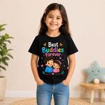 friendship printed kids black t-shirt (girl front)