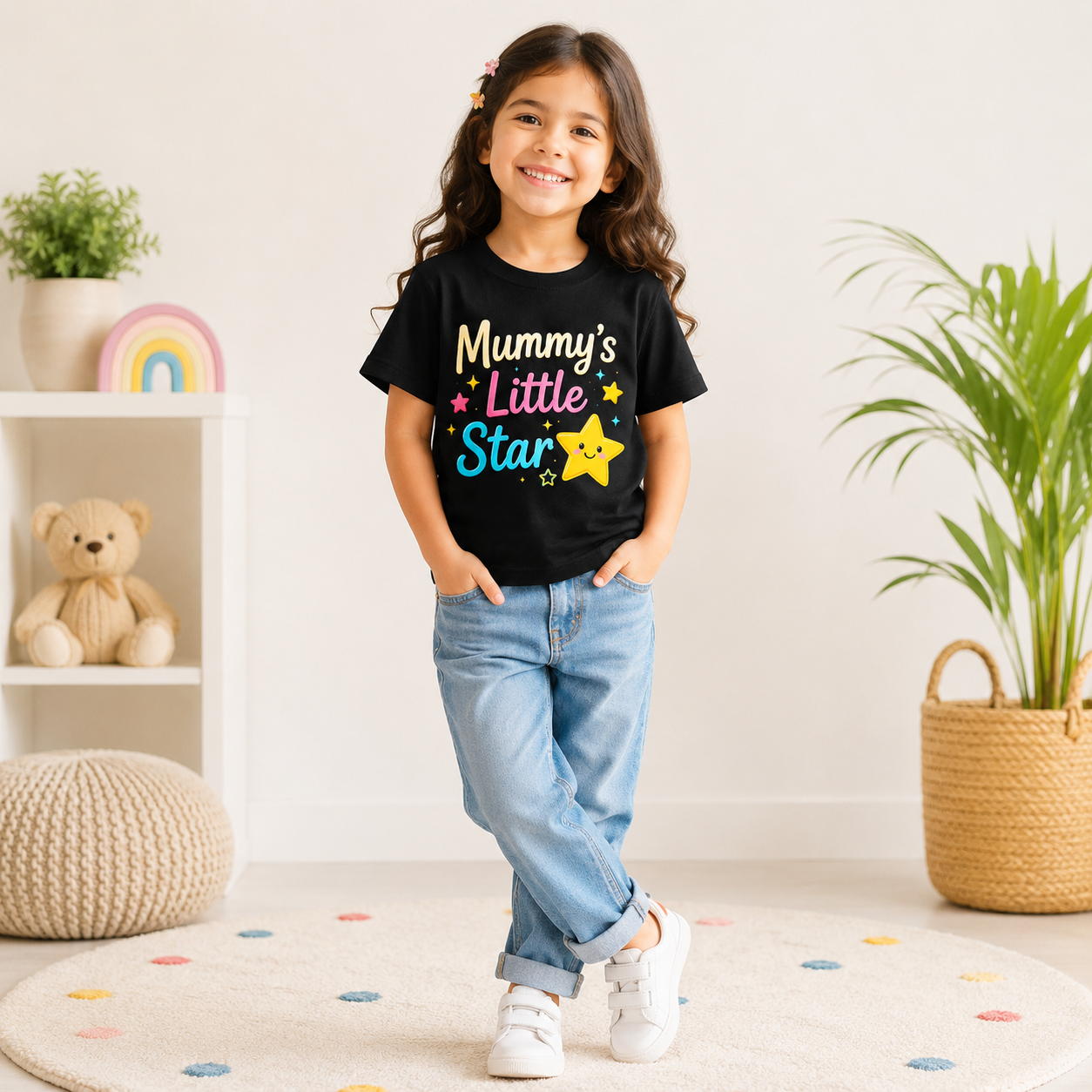 Mummy's Little Star Kids T-Shirt with Star Design | Age 1-10 Years | White/Black