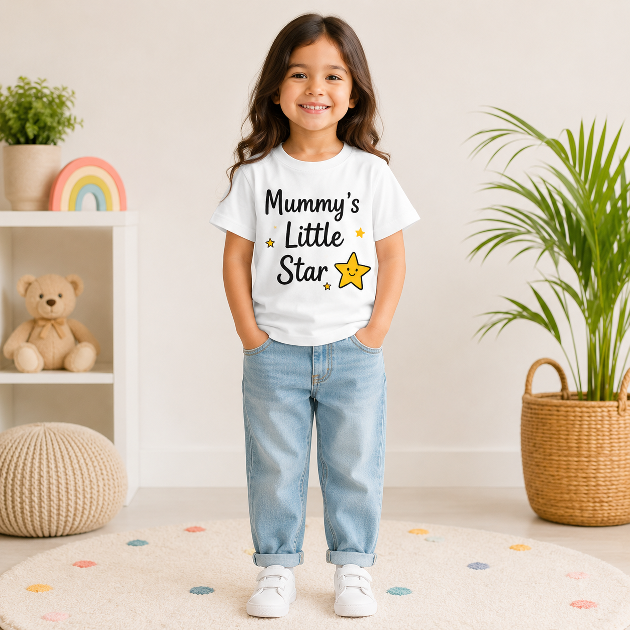 Mummy's Little Star Kids T-Shirt with Star Design | Age 1-10 Years | White/Black
