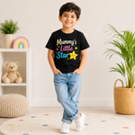 Mummy's Little Star printed kids black t-shirt (boy front)