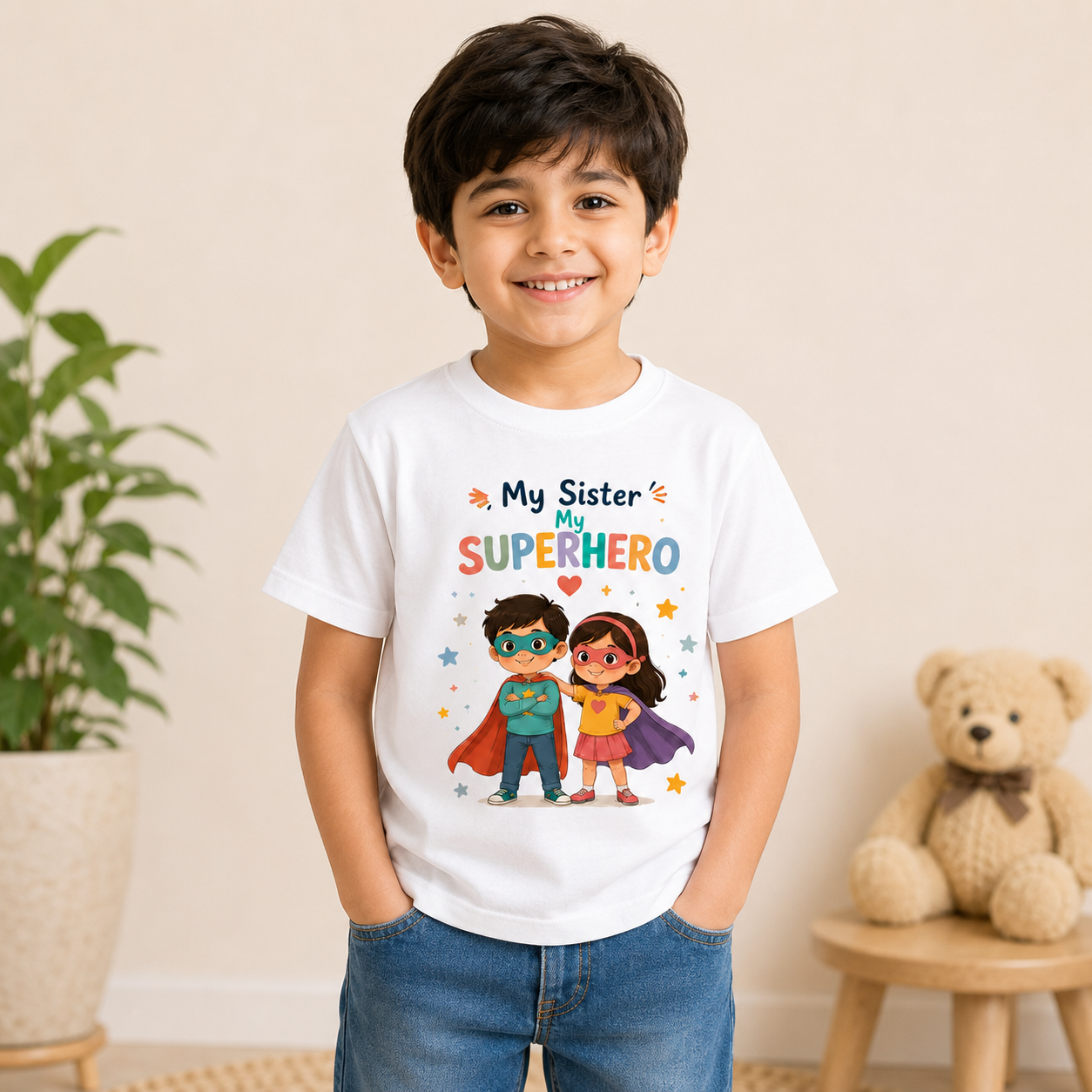My Sister My Superhero Brother & Sister Printed Raksha Bandhan Kids T-Shirt