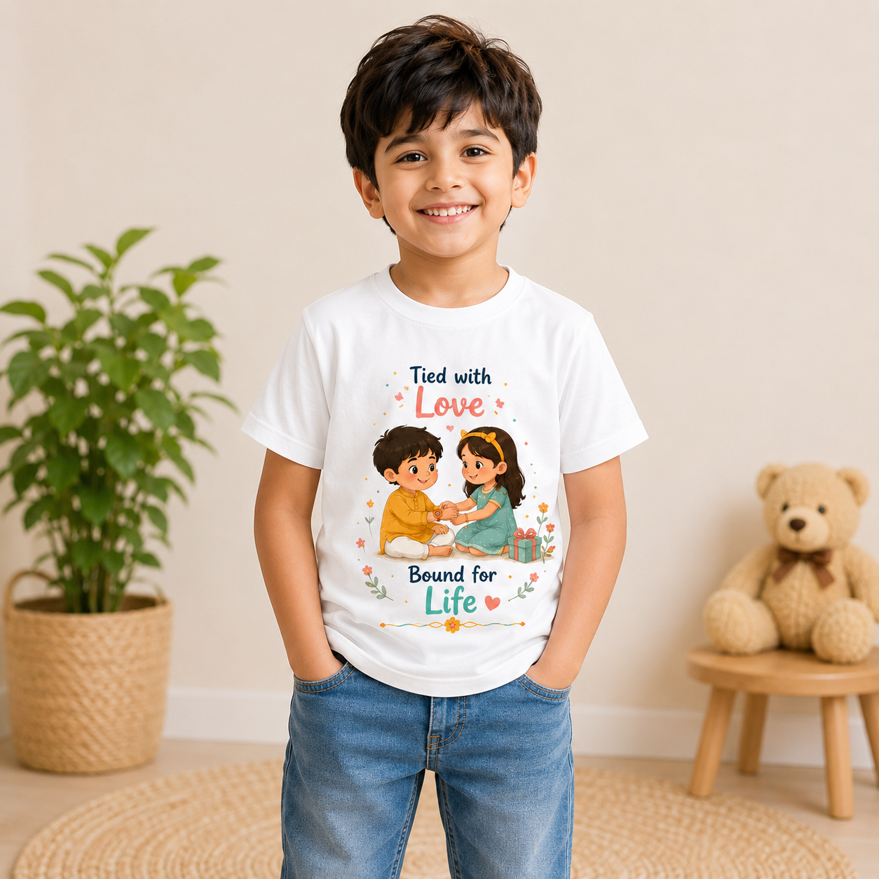 Brother & Sister - Tied with Love, Bound for Life Printed Raksha Bandhan Kids T-Shirt