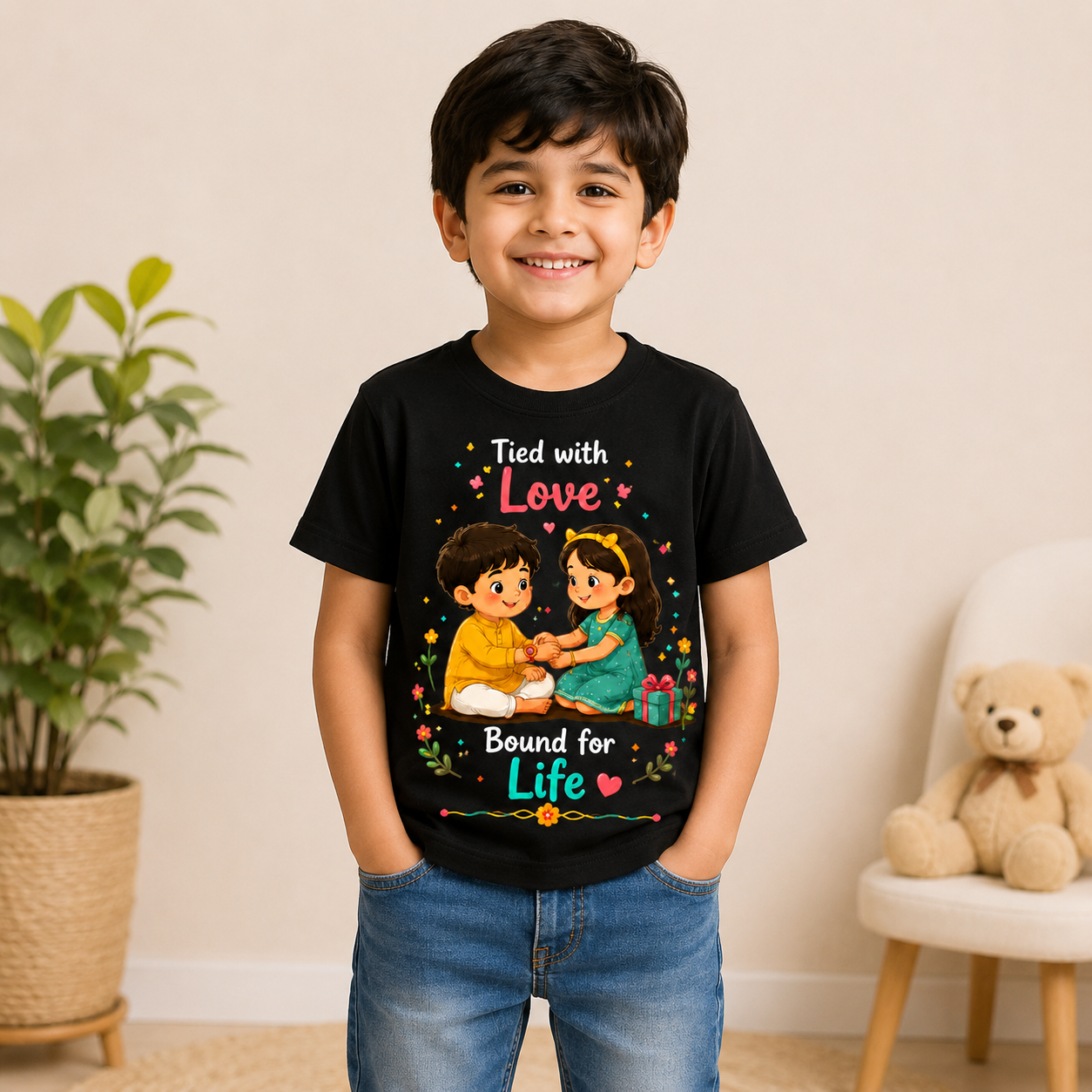 Brother & Sister - Tied with Love, Bound for Life Printed Raksha Bandhan Kids T-Shirt