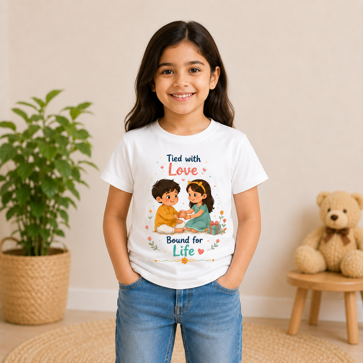 Brother & Sister - Tied with Love, Bound for Life Printed Raksha Bandhan Kids T-Shirt