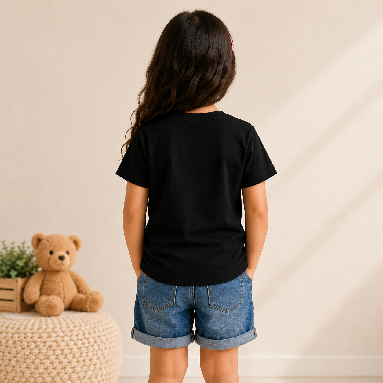 tiny but mighty rocket printed kids black t-shirt (girl back)