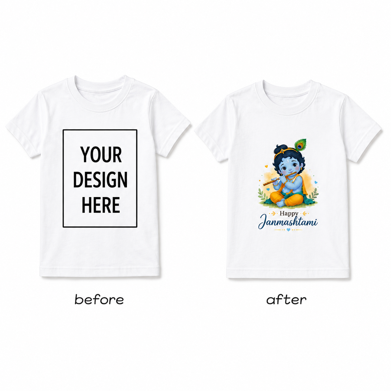 Kids Custom Printed Round Neck T-Shirt with Photo Print And Text Print. Personalized Cotton Half Sleeve T-Shirt for Kids, Print Your Photo/Image/Text on T-Shirt
