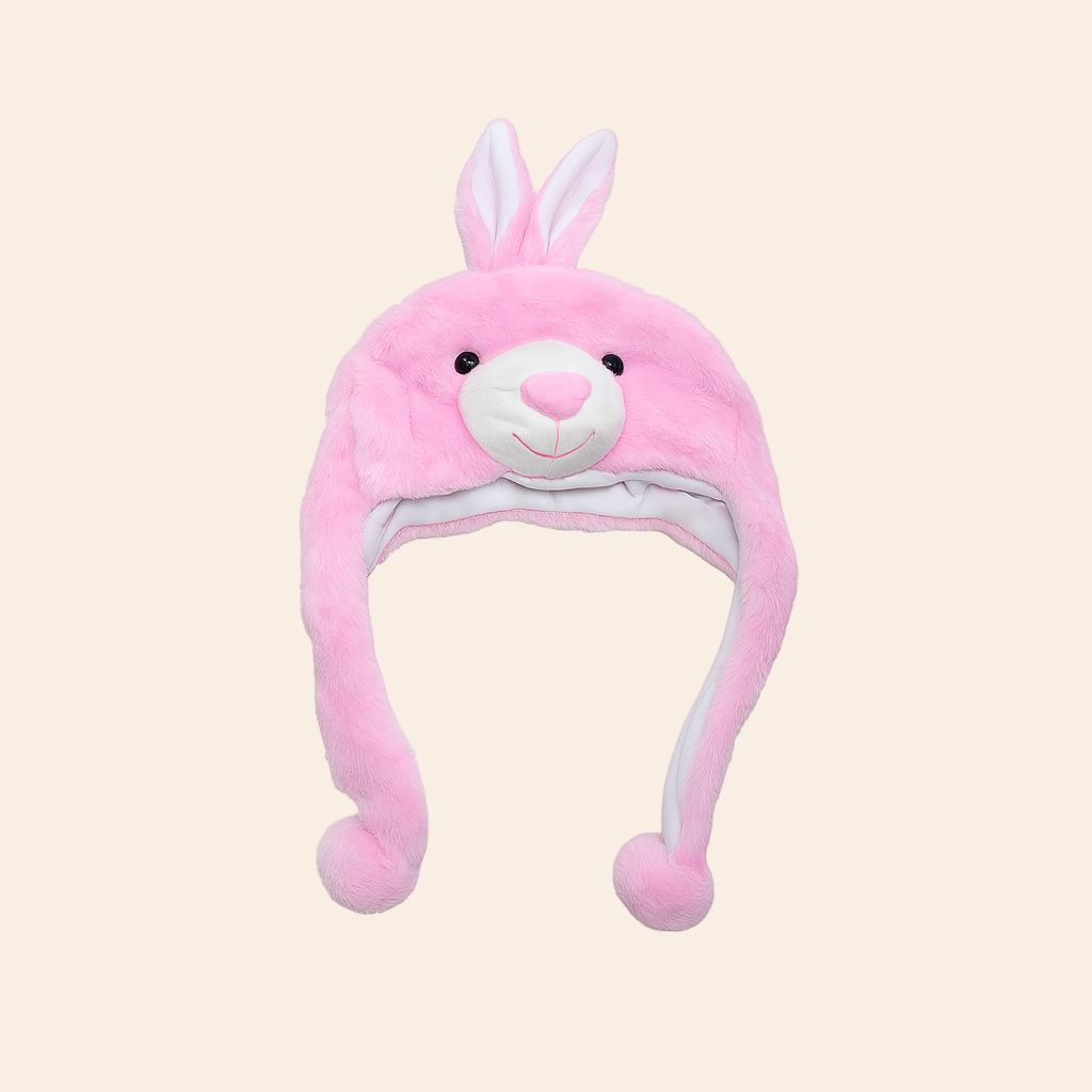 Kids Cute Pink Bunny Plush Winter Cap – Ultra Soft Cartoon Rabbit Hat with Long Ear Flaps