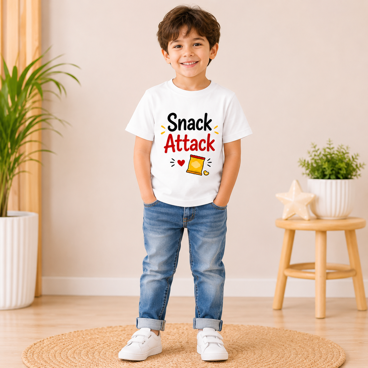 kids food theme printed White t-shirt (boy front)