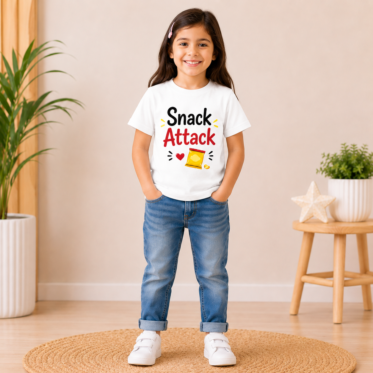 kids food theme printed white t-shirt (girl front)