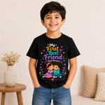 kids friendship printed Black t-shirt for boys (front)