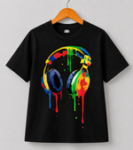 kids headphone printed Black t-shirt for kids